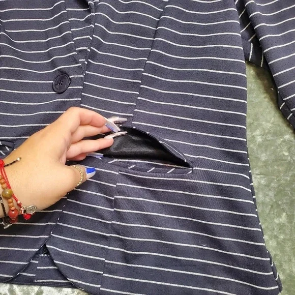Torrid Striped Grey Glitter/ Navy Blazer - Picture 3 of 10